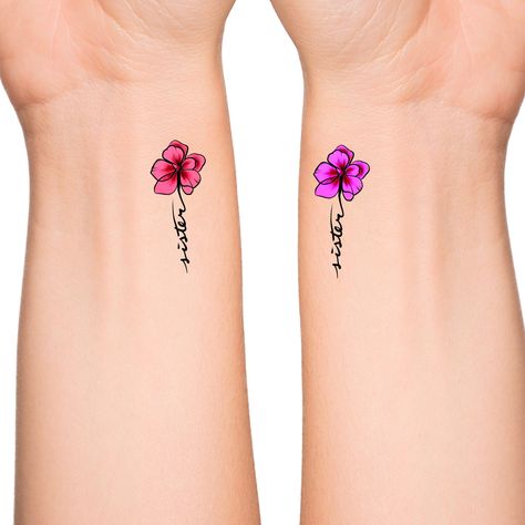 25 Adorable Sister Tattoos That Will Make You Call Your Sibling Right Now Flower Sister Tattoos, Sister Flower Tattoos, Sister Heart Tattoos, Sister Tattoos For 4, Sister Tattoos Quotes, Sis Tattoo, Sisters Tattoos, Unique Sister Tattoos, Cute Sister Tattoos