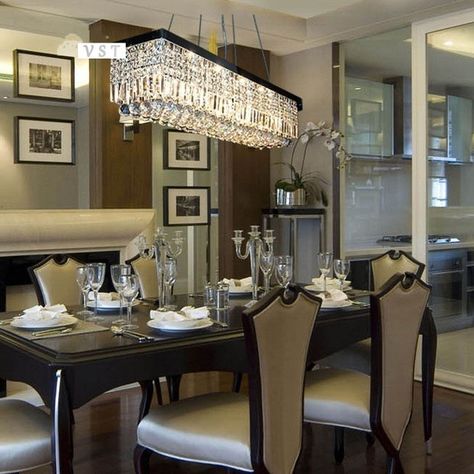 Chandelier Dining Room Crystal, Crystal Chandelier Dining Room, Types Of Ceilings, Rectangular Chandelier, Kitchen Chandelier, Dining Room Pendant, Crystal Chandelier Lighting, Pendant Lighting Dining Room, Modern Crystal Chandelier