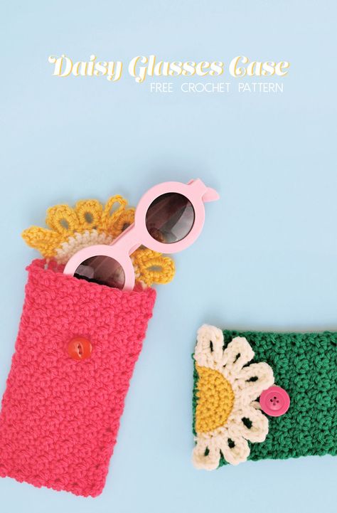 Crochet Eyeglass Cases, Crochet Glasses, Crochet Phone Cover, Crochet Potholder Patterns, Daisy Crochet, Glasses Pouch, Crochet Phone Cases, Happy Daisy, Crochet Mobile