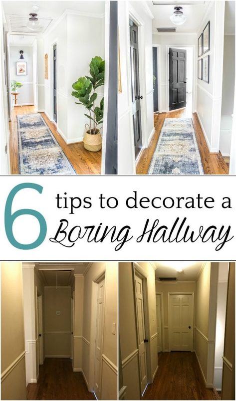 6 Tips to Decorate a Boring Hallway | blesserhouse.com - DIY and decorating ideas to add interest to a boring window-less hallway + thrifting project tutorials and free printables to pull it off inexpensively. #hallway #hallwaydecor #hallwaydecorating Thrifting Projects, Decorating Hallways, Hallway Ideas Diy, Hallway Makeover, Drawing Room Decor, Gratis Printables, Narrow Hallway Decorating, Upstairs Hallway, Hallway Wall Decor