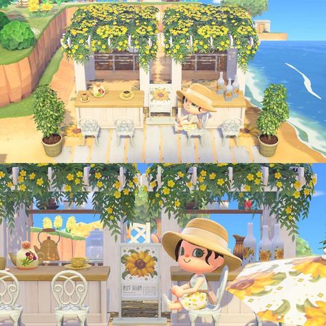 Acnh Near Beach Ideas, Acnh Storefront Item Ideas, Springcore Beach Acnh, Acnh Nook Cranny Ideas Beach, Acnh Beach Coffee Shop, Animal Crossing Beach Picnic, Animal Crossing Hammock Design, Island Design Ideas Animal Crossing, Cool Animal Crossing Ideas