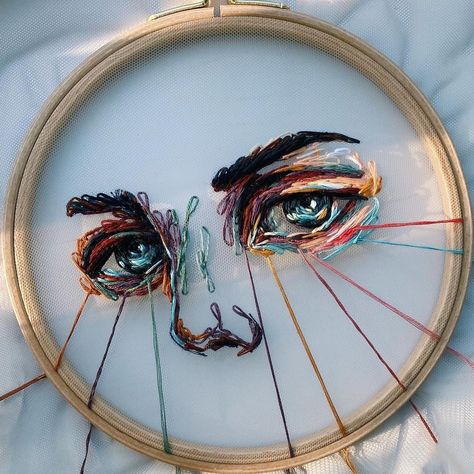 Embroidery On Tulle, Eye Study, Portrait Embroidery, Textile Art Embroidery, Thread Art, Cute Embroidery, Sewing Embroidery Designs, 자수 디자인, Hand Embroidery Art