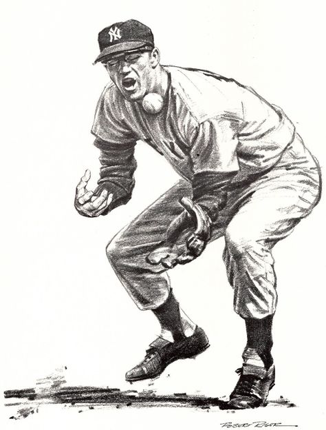 Robert Riger illustration of Yankees Tony Kubek for SI, 1960 Office New York, Baseball Yankees, Baseball Drawings, Airplane Tattoos, Drawing Programs, A Level Art Sketchbook, Diamonds In The Sky, Ball Drawing, Scene Drawing