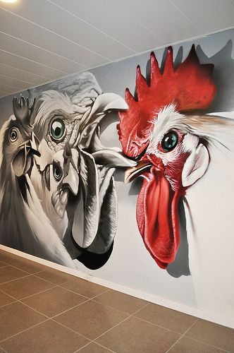 Mdday4 Cartoon Rooster, Rooster Art, Wall Painting Decor, Best Street Art, 3d Street Art, Graffiti Murals, Graffiti Characters, Art Attack, Wall Drawing