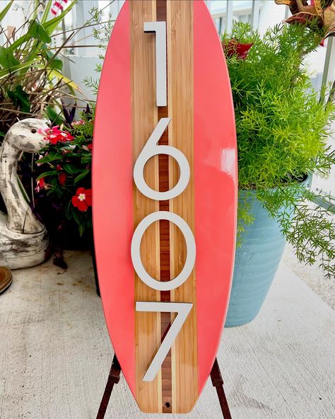 Salmon isn’t just for eating Surfboard Coastal Beach House Address Number Sign in Salmon www.surfboardsign.com Instagram: @surfboardsign #surfboard #addressplaque #ocean #housenumberplaque #signdesigns #surfboardhousenumber #coastaldecor #mailboxnumbers #smallbusiness #surf #storesign #signdesign #sign #seashore #beachhouse #vacationhome #beach #sign #realtors #beachlife #coastalart #beachart #signage #CoastalArt #Familynameplaque #coastal #Beachtown #Hawaii #Giftidea #str... Coastal Beach House, Beach Sign, House Number Plaque, Address Numbers, Number Sign, Address Plaque, Coastal Beaches, House Address, Dream House Exterior