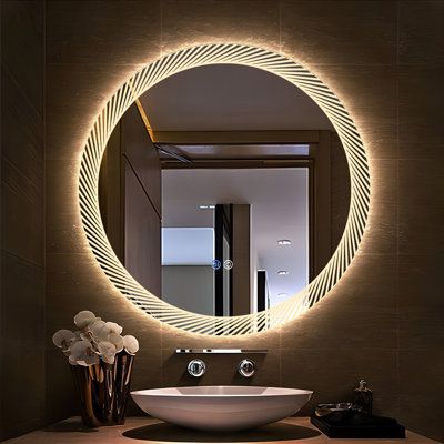 HC mirror features a round or oval shape, they don't have sharp edges, and this makes them look smooth and beautiful. Using decorative items that have rounded edges and smooth lines is a great way of promoting the relaxation that a bathroom offers. Frameless mirror shows off more reflective space, makes your bathroom looks larger, and are suitable for more decor style, without worrying about the frame color. LED light always comes in a variety of color temperatures and lumens, increasing your ac Bathroom Wall Coverings, Round Living Room, Spiegel Design, Mirror Round, Led Mirror Bathroom, Bathroom Vanity Mirror, Round Mirror, Led Mirror, Mirror Designs