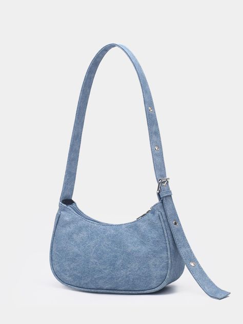 Blue  Collar  Polyester Plain Baguette Bag Embellished   Women Bags Mini Prada Bag, Tas Denim, Shoulder Bag Diy, Recycled Jeans Bag, Jean Purses, Purse Ideas, Indian Illustration, Shoulder Bags Pattern, Denim Purse