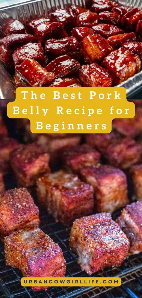 Rotisserie Pork Belly Recipes, Pork Belly Bites Smoker, Salted Pork Belly Recipes, Smoker Pork Belly Burnt Ends, Best Pork Belly Recipe Oven, Recipes For Pork Belly Slices, Pork Belly Baked, Smoked Pork Bites, How To Make Pork Belly Crispy