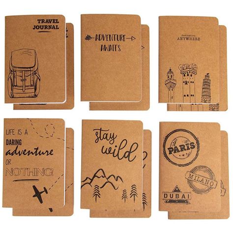 24-Pack Kraft Journals, Lined Pocket Notebooks for Travelers, Diary, Notes - 6 Assorted Happy Themed Designs, Soft Cover, 80 Pages, Brown, 4 x 5.7 inches - Walmart.com - Walmart.com Kids Travel Journal, Happiness Journal, Diary Notes, Diary Covers, Notebook Cover Design, Adventure Design, Pocket Journal, Diy Notebook, Brown Kraft Paper