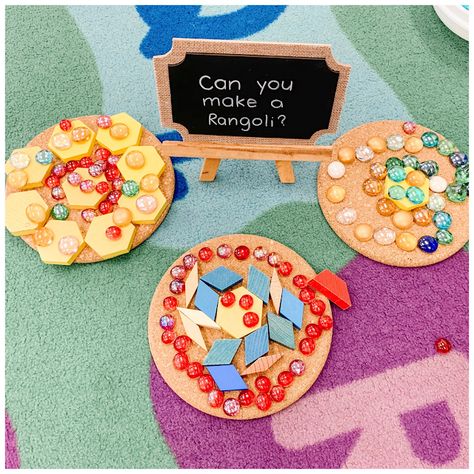 A Pinch of Kinder - Diwali in Kindergarten: Can you make a Rangoli with loose parts? November Provocations Kindergarten, Diwali In The Classroom, Diwali Play Ideas, Diwali For Preschool, Diwali Crafts For Kindergarten, Divali Eyfs Activities, Diwali For Kindergarten, Diwali Ideas For Preschool, Diwali Sensory Activities