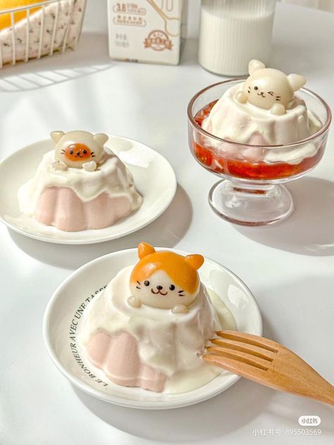 Pudding Aesthetic, Cute Pudding, Kawaii Dessert, Kawaii Cooking, Cute Snacks, Japanese Sweets, Dessert Decoration, Kawaii Food, Cute Desserts