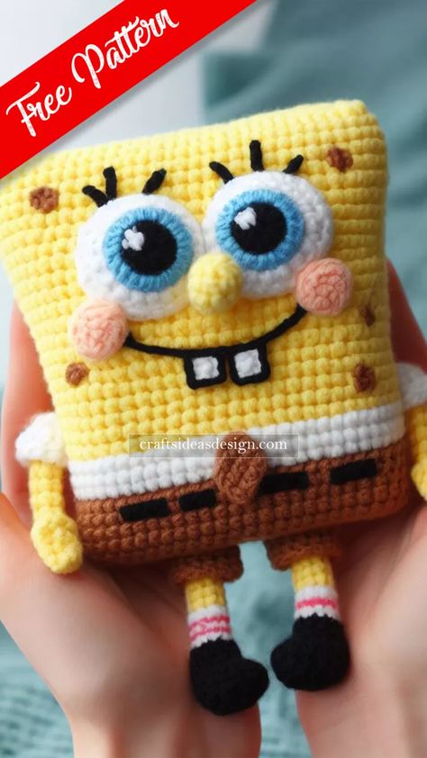 SpongeBob Amigurumi - Free Pattern - Crafts Ideas Spongebob Amigurumi, Disney Crochet Patterns, Crochet Disney, Pola Amigurumi, Crochet Animals Free Patterns, Crochet Design Pattern, Haken Baby, Crochet Amigurumi Free, Quick Crochet