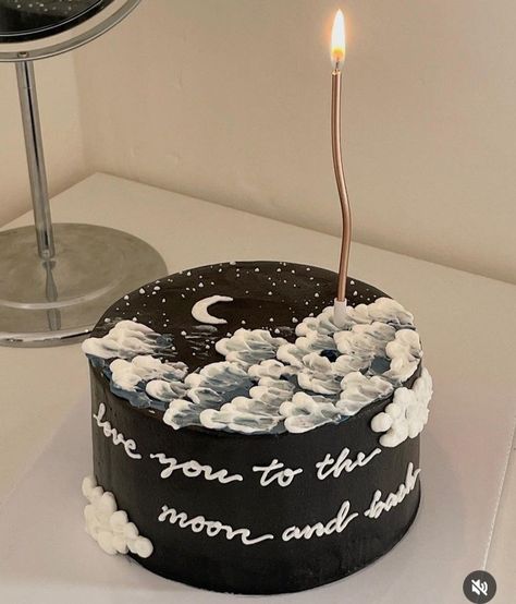 Moon Cake Aesthetic, Birthday Cake Aesthetic Black, Moon Birthday Cake, Too Much Chocolate Cake, 2 Layer Cakes, 17 Birthday Cake, 17 Birthday, First Birthday Cupcakes, Bento Cakes