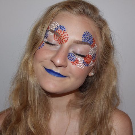 Firework Makeup 4th Of July, 4 Th Of July Makeup, Usa Makeup 4th Of July, 4 Of July Makeup Ideas, Fourth Of July Face Paint Ideas, 4th July Makeup, Forth Of July Makeup, Firework Face Paint, 4th Of July Makeup Eyeshadow