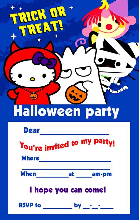 Lots of free, printable Halloween party invitations on this site that you can personalise with your own party details such as time, date, RSVP etc. Lots to choose from... Printable Hello Kitty Coloring Pages, Printable Hello Kitty, Hello Kitty Coloring Pages, Kitty Coloring Pages, Printable Halloween Invitations, Hello Kitty Colouring Pages, Halloween Party Printables, Beach Icon, Kitty Coloring