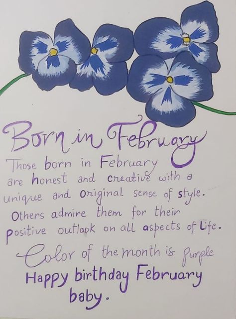 A card to February baby 9 February Birthday, February Birthday Aesthetic, February Birthday Quotes, Purple Happy Birthday, February Baby, February Birthday, Positive Outlook, Birthday Quotes, Make Me Happy