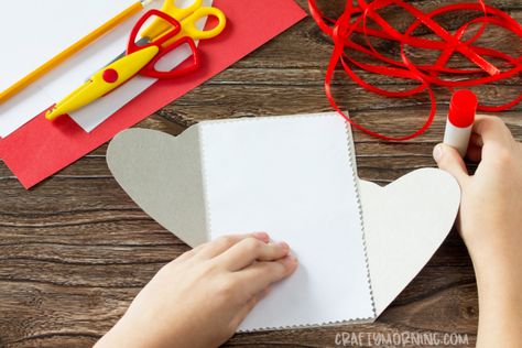 DIY Folded Heart Card - Crafty Morning Heart Card Template, Card Paper Crafts, Valentines Art For Kids, Folded Heart, Family Daycare, Crafty Morning, Stationery Ideas, Valentines Crafts, Valentine Projects