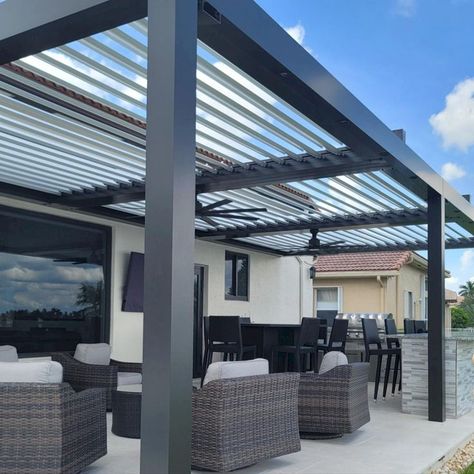 Equinox Louvered Roof
Smart Patio Cover
Next Generation of Patio Covers Aluminum Roof Patio, Backyard Roof Extension, Aluminum Pergola Patio Ideas, Outdoor Roofing Ideas, Outdoor Patio Covers Ideas, Outdoor Pergola With Roof, Covered Patio Extension Ideas, Modern Patio Cover, Outdoor Patio Roof Ideas