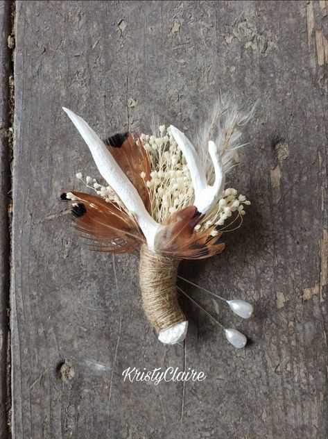 Antler Boutonniere, Country Western Wedding, Western Themed Wedding, Antler Wedding, Viking Wedding, Country Theme Wedding, Boda Mexicana, Pampas Gras, Dream Wedding Ideas Dresses