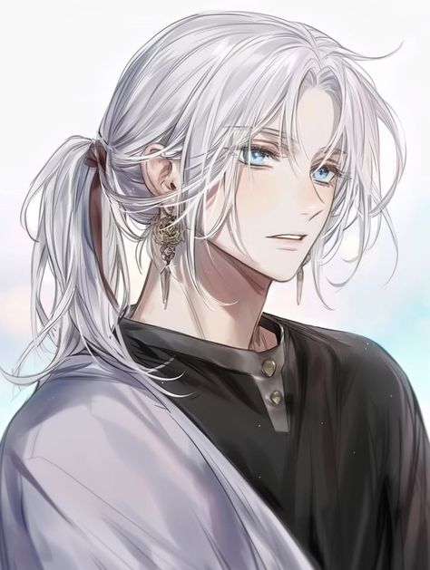 Boy With White Hair Art, Long White Hair Anime Guy, White Hair Boy Oc, Anime Guy White Hair, White Haired Anime Guy, Anime White Hair Boy, Guys With White Hair, Boy With White Hair, Male Ocs