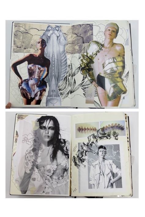 Fashion Sketchbook Inspiration, Sketchbook Layout, Textiles Sketchbook, A Level Textiles, Buch Design, Fashion Design Sketchbook, Fashion Design Portfolio, Portfolio Inspiration, Fashion Sketchbook