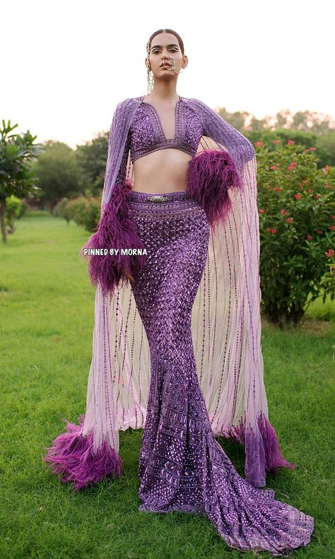 Fishcut Gown Indian, Falguni Shane Peacock Gowns, Fishcut Gown Western, Falguni Shane Peacock Lehenga, Mermaid Lehenga, Falguni Shane Peacock, Sangeet Outfit, Trendy Outfits Indian, Purple Peacock