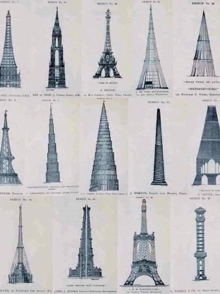 In the 1880s, French designers Maurice Koechlin and Émile Nouguier mocked up what would become the Eiffel Tower. You can even see the size comparison to other landmarks, including the Statue of Liberty.

Thankfully, someone held on to the 14 other rejected designs. Number 3 seems to come closest to the final design, with embellished trusses added to the lower tier.

> READ MORE Architecture Landmark, Tower Design, Tower Of London, Famous Landmarks, Amazing Facts, World's Fair, The Eiffel Tower, Historical Architecture, Double Tap