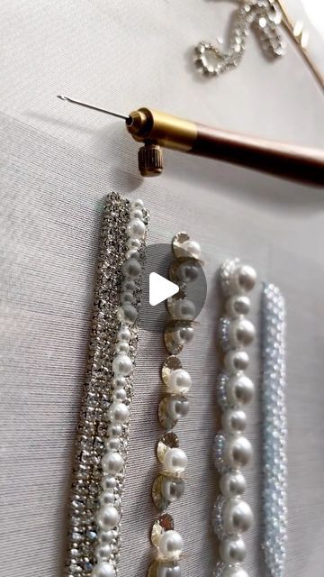 Embroidery Designer on Instagram: "Embroidery asmr 🎶⁣ ⁣ Full Tutorial on YouTube✨Link in Bio⁣⁣ ⁣ ⁣ .⁣ .⁣ .⁣ ⁣⁣ ⁣⁣#embroidery #tambourhook #luneville #embroiderytutorial #embroideryart #chainstitch #asmr #stitch #satisfying #crochet #craft #rhinestones #pearls #textiles #beadwork #beadembroidery #embellishment #couture #tutorial #bordado #crossstitch #tassel #sew #crystals #luxuryfabrics #craftmanship #textiledesign  ⁣⁣⁣" Pearls Embroidery Designs, Beadwork Embroidery Tutorial, 2023 Embroidery, Crystal Embroidery, Pearl Embroidery, Tambour Embroidery, Beadwork Embroidery, Bead Embroidery Tutorial, Beading Techniques