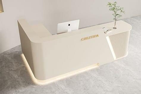 reception desk for salon ss L Shape Reception Desk, Reception Desk L Shape, Creative Reception Desk Design, Standing Reception Desk, L Shaped Reception Desk, Spa Reception Area, White Reception Desk, Small Reception Desk, Hotel Reception Desk