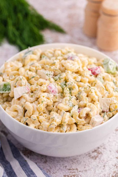 Macaroni Dill Salad {So Creamy!} - Simply Stacie Macaroni Salad No Mayo, Orange Creamsicle Salad, Creamsicle Salad, Dill Salad Recipe, Campfire Foods, Sauerkraut Salad, Dill Salad, Creamy Fruit Salads, Casserole Side Dishes