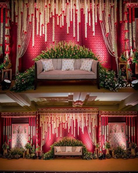 Wedding Mandap Backdrop, Dreamy Engagement Decor, Wedding Stages Indian, Reception Backdrop Ideas Indian, Traditional Wedding Stage Decoration, Wedding Stage Decorations Indian Traditional, Traditional Engagement Decor, Pink Indian Wedding Decor, Traditional Stage Decoration