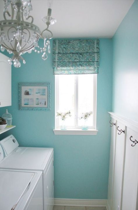 antique aqua bm paint | Jamaican aqua Benjamin Moore Tiffany Blue Rooms, Blue Laundry Rooms, Koti Diy, Stylish Laundry Room, House Of Turquoise, Laundry Room Inspiration, Room Redo, Laundry Room Makeover, Blue Rooms