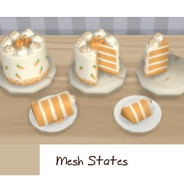 Sims 4 Functional Cake, Sims 4 Cake Cc, Sims 4 Cake, Spiced Carrot Cake, Ts4 Mods, Carrot Spice Cake, Spiced Carrots, Sims 4 Bedroom, Cc Furniture