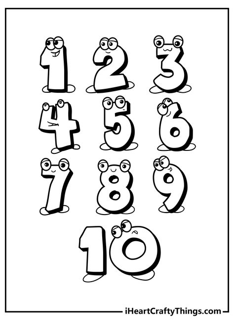 Numbers To Color Free Printables, Preschool Number Coloring Pages, Counting Coloring Pages, Number Pages For Preschool, 1 Drawing Number, Number Coloring Pages For Kids, Classroom Drawing Reference, Numbers Coloring Pages 1-10, Fun Number Fonts