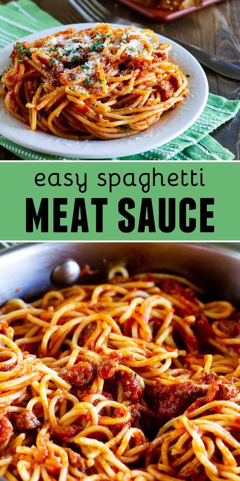 Spaghetti With Canned Sauce, Easy Meat Spaghetti Sauce, Spaghetti Sauce Easy Fast, Easy Pasta Meat Sauce, Canned Spaghetti Sauce With Meat, Best Easy Spaghetti Recipe, Spaghetti Meat Sauce Recipe Easy, Fast Spaghetti Sauce, Easy Spaghetti Recipes Simple