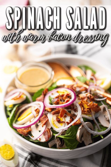 Spinach Salad With Bacon Dressing, Easy Spinach Salad, Spinach Salad With Bacon, Warm Bacon Dressing, Hot Bacon Dressing, Bacon Dressing, Raw Spinach, Bacon Salad, Recipes Appetizers And Snacks