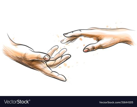 Outstretched Hand Drawing, Hands Drawing Aesthetic, Hands Touching Drawing, Hand Outstretched, Hands Touching, Outstretched Hand, Hands Drawing, Drawing Aesthetic, Drawing Easy