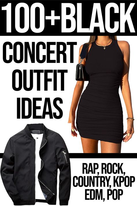 Need a black outfit for your next concert? We gathered over 100 cute, trendy, and bold outfits, so you can easily create an amazing look for your next event! Los Angeles Concert Outfit, Dresses For Concerts Night, Blues Rock Outfit, All Black Outfits For Women Concert, Shinedown Concert Outfit Ideas, Ll Cool J Concert Outfit, Juanes Concert Outfit, Standing Concert Outfit, Pentatonix Concert Outfit