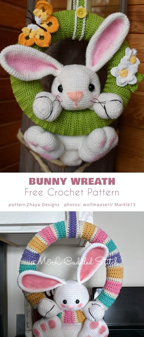 Spring and Easter Wreath Free Crochet Patterns Your Crochet Crochet Wreaths, Crochet Wreath Pattern, Baby Wreaths, Kat Haken, Crochet Easter Basket, Chat Crochet, Crochet Wreath, Animals Crochet, Crochet Easter