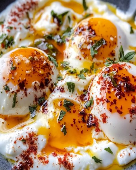 Turkish Eggs (Cilbir) Recipe - Easy and Delicious Breakfast Turkish Fried Eggs, Turkish Eggs Cilbir, Turkish Eggs With Yoghurt, Turkish Eggs Recipe, Cilbir Recipe, Turkish Eggs Breakfast, Easy Turkish Recipes, Arabic Breakfast, Poached Eggs Recipe