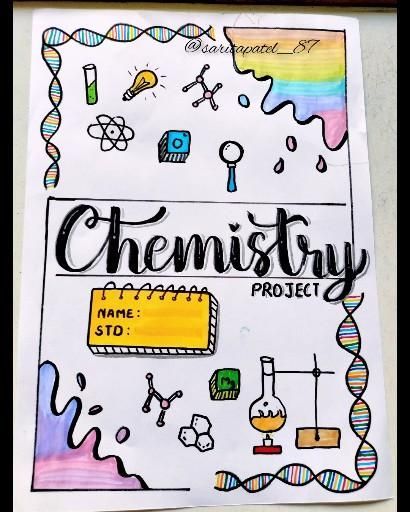 Chemistry Assignment Cover Page Ideas, Biology Cover Page Design Project, Science File Cover Ideas, Science First Page Design, Portfolio In Science Design, Project File Cover Ideas Science, Border Design For Chemistry Project, Chemistry Project Border Design, Chemistry Border Design