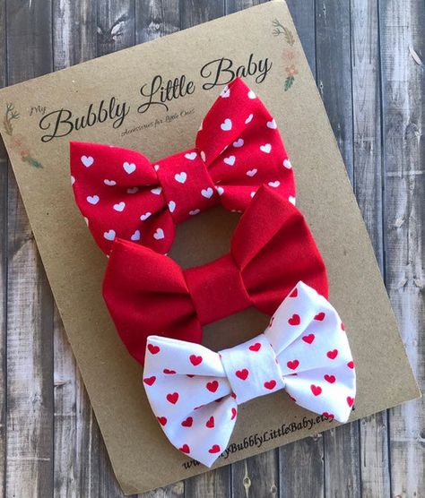 Sister Valentine, Hair Bows Diy Ribbon, Valentine Hair Bows, Fabric Hair Bow, Homemade Bows, Kids Hair Bows, Bows Diy Ribbon, Fabric Hair Bows, Headband Bow