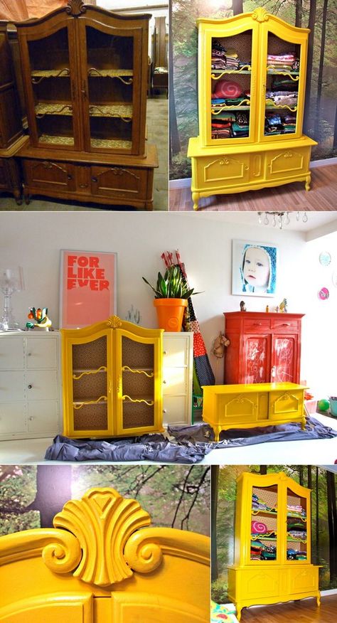 Calico skies: DIY Roundup: Home Sweet Home Kursi Ban, Muebles Shabby Chic, Painting Old Furniture, Yellow Furniture, Funky Painted Furniture, Funky Furniture, Refurbished Furniture, Recycled Furniture, Flipping Furniture