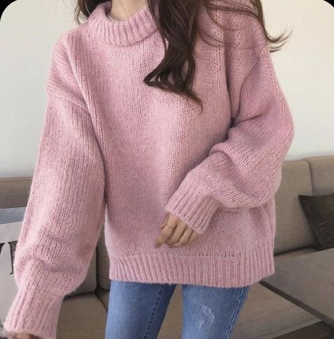 Sweater Outfits Korean, Pink Sweater Outfit, Oversize Outfit, Pink Oversized Sweater, Oversized Sweater Outfit, Knit Sweater Outfit, Spring Work Outfits, Pullover Women, Oversized Outfit