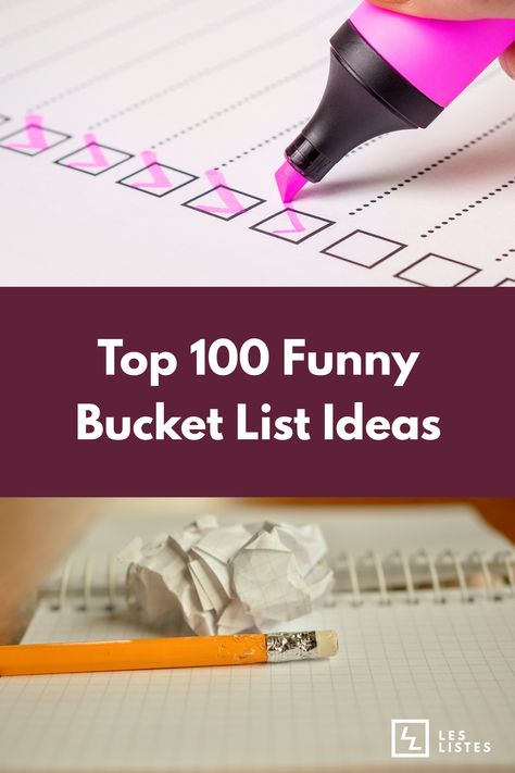 Since you only get to live your life once, consider adding a bit of humor to your buck list. To help give you a couple ideas, check out below for the top 100 funny bucket list ideas. #top10list Top Ten Lists Ideas, Funny Bucket List Ideas Hilarious, Funny Bucket List Ideas, Funny Bucket List, Crazy Bucket List, Funny To Do List, List Poem, Couple Ideas, Bucket List Ideas