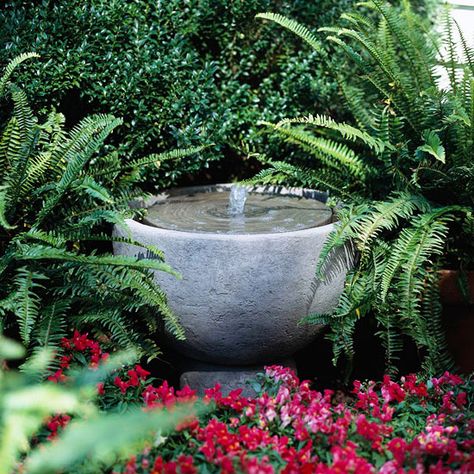 Cast-Stone Fountain - water flows from a disk on top into the basin below. Sound intensity can be varied by the amount of water in the basin. Cool! Concrete Fountains, Outdoor Water Feature, Garden Water Feature, Virgin Gorda, Meditation Garden, Backyard Water Feature, Small Fountains, Outdoor Fountain, Water Features In The Garden