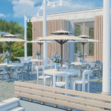 Horizon Cafe and Bakery | Patreon Sims 4 Chef Kitchen, Sims 4 Bakery Lot, Sims4 Coffee Shop, Sims 4 Bakery Build, Tatte Cafe, Sims 4 Lots Patreon, Brindleton Bay Sims 4, Sims 4 Cafe Build, Sims 4 Cafe Cc