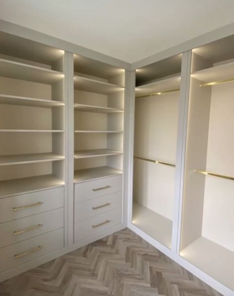 built-in wardrobes and shelves Built In Wardrobe Shelves, Shelves For Wardrobe, Wardrobe Design Built In, Walk In Closet With Built Ins, Shelves In Bedroom Closet, Closet With Built In Shelves, Built In Dressing Room, Ikea Walk In Closet Ideas Small Spaces, Built In Wardrobe With Shelves