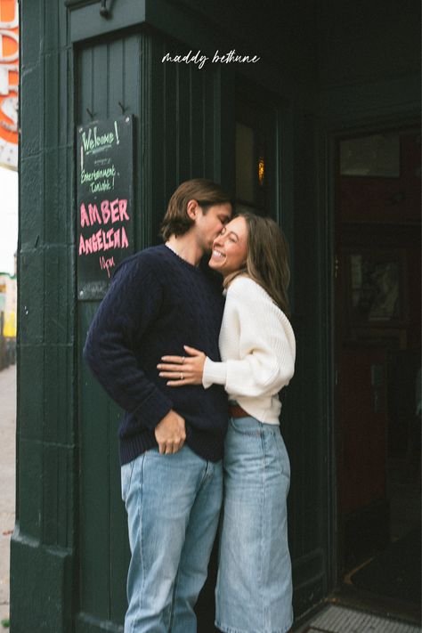 This one’s for you if you are a couple that needs a Boston engagement photographer and values creating what you want to create! Besides, your engagement photos should be about you as a couple anyways. My favorite sessions to document is untraditional engagement photos. Engagement photos at a bar are welcome! Documentary style engagement photos are authentic and candid moments that capture who you are as a couple. Save this pin for inspo! Want to see more on the blog? Visit maddybethunephoto.com Joey And Kelsey Engagement Photos, Cozy Casual Engagement Photos, Basketball Court Couple Photoshoot, 70s Aesthetic Engagement Photos, Santa Barbara Engagement Shoot, Happy Engagement Photos, North End Engagement Photos, Engagement Photos Fair, Engagement Shoot In The City