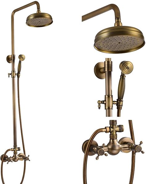 Antique Brass Shower Fixtures, Brass Shower Fixtures, Oil Rubbed Bronze Bathroom, Rain Shower System, Brass Shower Head, Bathroom Shower Faucets, Shower Fixtures, Shower Units, Brass Shower